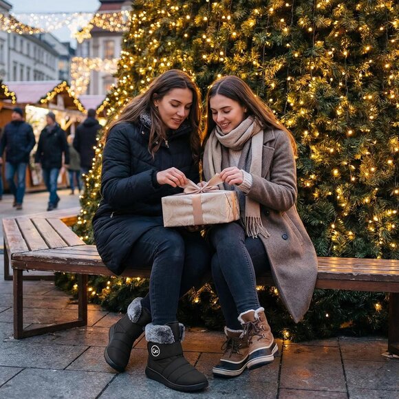 Women’s Black Winter Snow Boots Warm Waterproof Fur Lined Slip-Ons - Picture 6 of 6